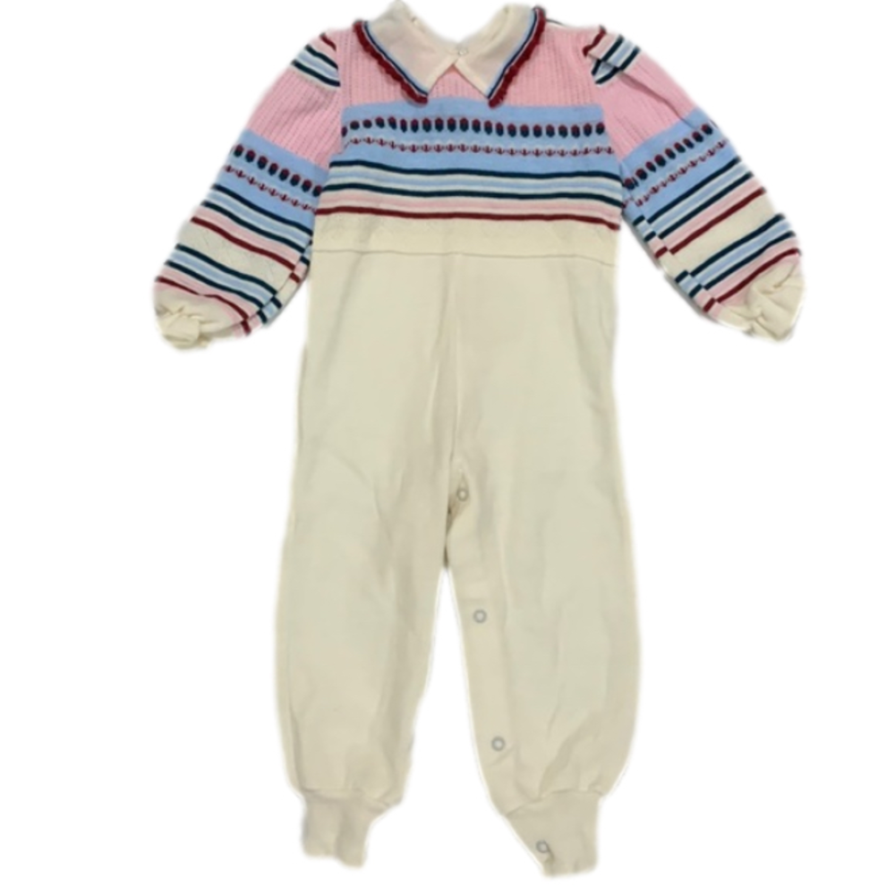 VINTAGE 70s Toddler One Piece Back Zip Fair Isle Knit Leisure Suit 24 Months